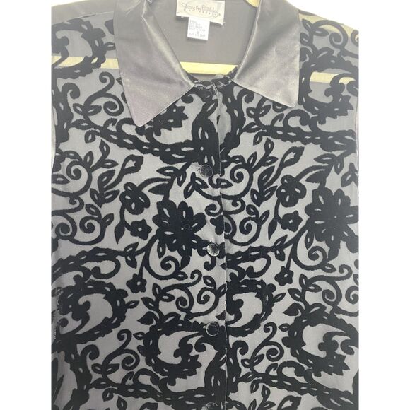 Diane Von Furstenberg Burnout Black Sheer Baroque Fairy Goth Silk Blouse Sz S - Picture 5 of 11